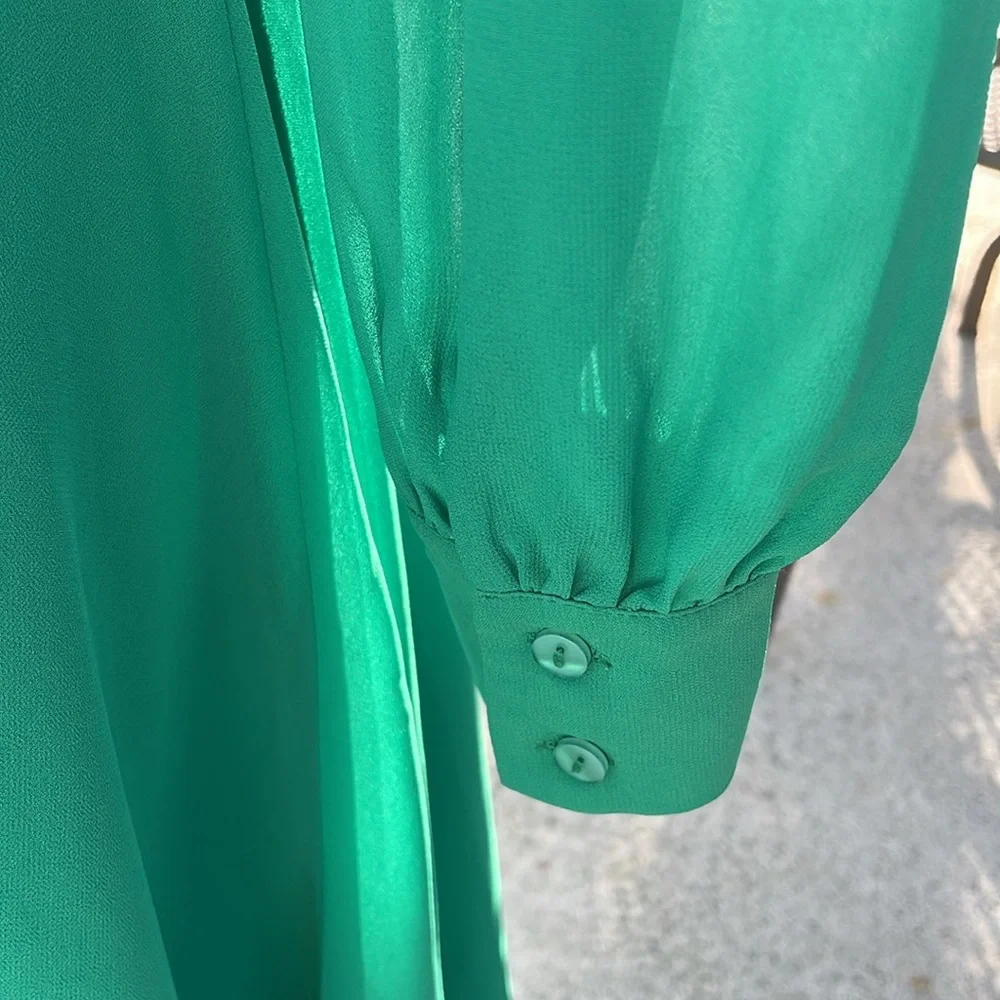 NWOT| Gorgeous green maxi long, sleeve (sheer sleeves) dress | Sz S - Picture 5 of 8